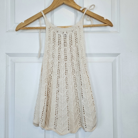 3/$25 Zara Crochet Openwork Knit Cream Cotton Halter Tank Top S - Picture 5 of 8